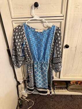 LOFT Blue Black White Geometric Boho Tunic